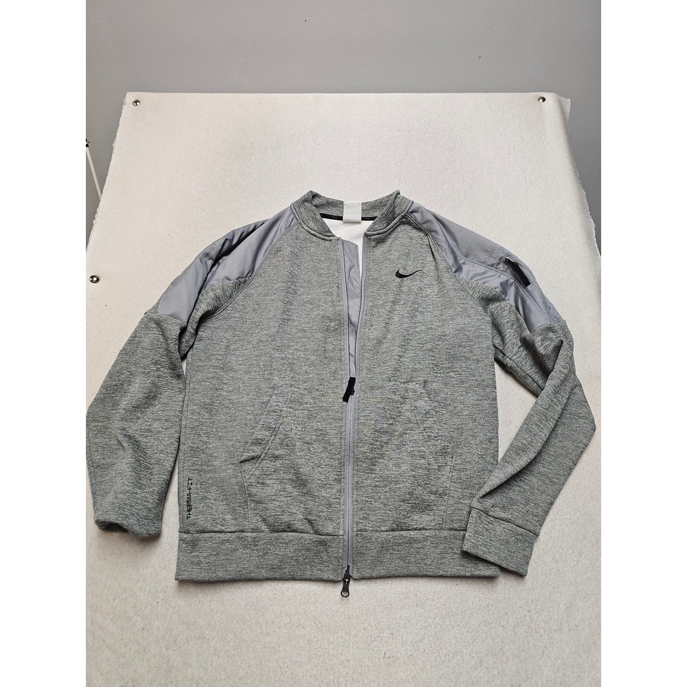 Nike Therma-FIT Full Zip Jacket Mens Small Heather Gray Fleece Bomber 68933